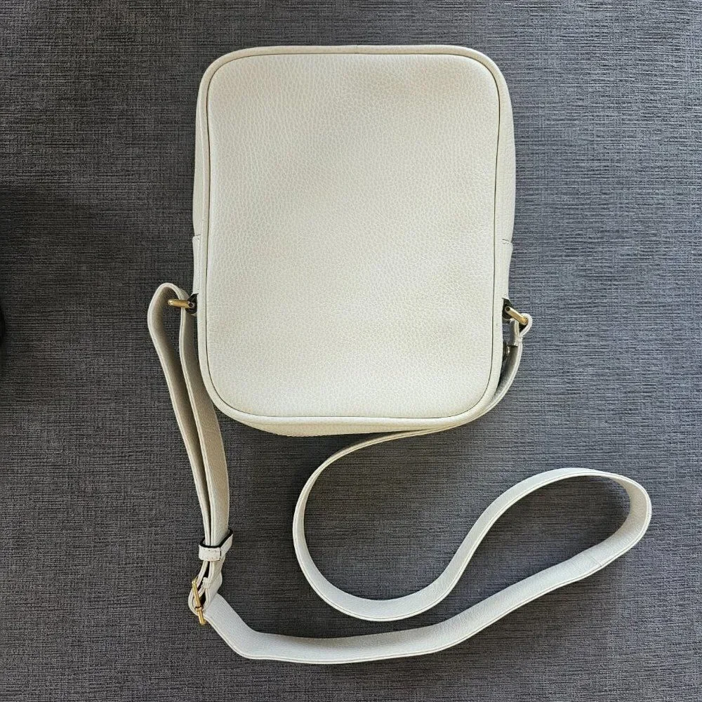 Gucci Men's Authentic White Logo Print Leather Messenger Crossbody Bag